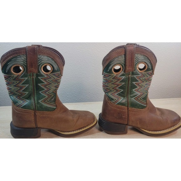 Durango Kids Western Cowboy Boots Brown‎ Green Stitching Size 11M - Picture 8 of 12